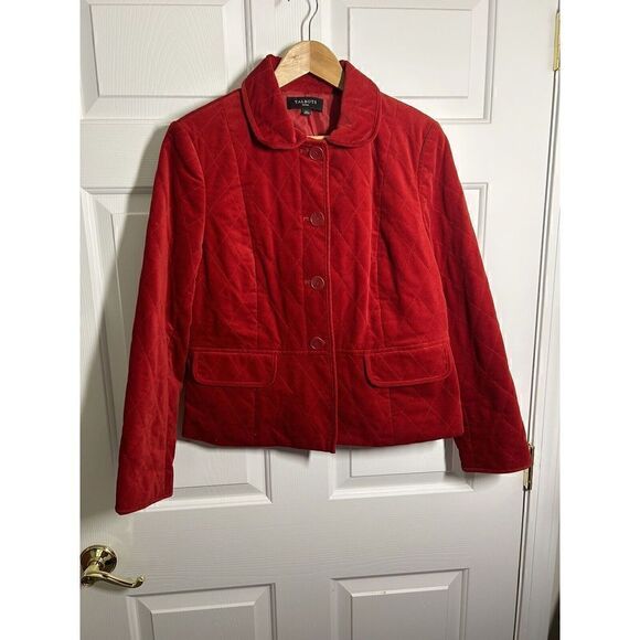 TALBOTS Womens Jacket 12 Petite Quilted Red 4 Button Front Pockets - Picture 1 of 4